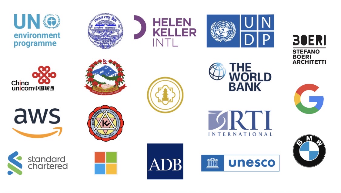 Institutional partners including the World Bank, Google, AWS, Microsoft, UNDP, UNESCO, ADB, BMW, Standard Chartered and other multilateral and corporate counterparties